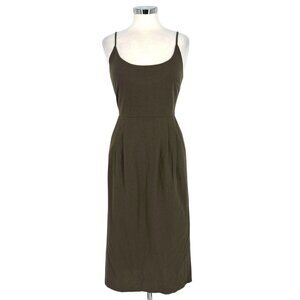 Jenni Kayne Rove Dress Dark Moss 100% Raw Silk Midi Size Small NWT